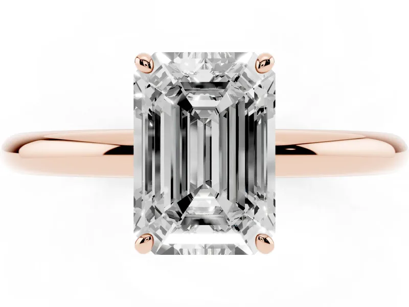 Emerald Cut Low Set Solitaire Engagement Ring Setting | Plain Band | Rose Gold