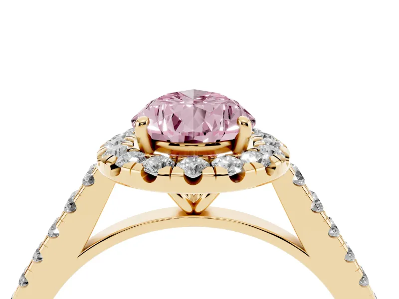 Pear-Shaped Halo Engagement Ring Setting for a Fancy Pink Lab-Grown Diamond | Pave Shoulders | Yellow Gold
