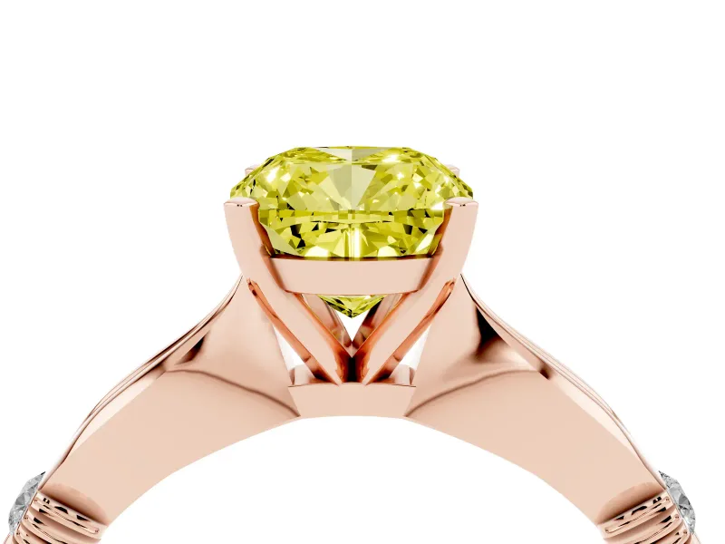 Cushion Cut Floral Engagement Ring Setting for a Fancy Yellow Lab-Grown Diamond | Rose Gold