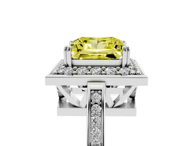 Princess Cut Halo Engagement Ring Setting for a Fancy Yellow Lab-Grown Diamond | Polished Halo Rim | Platinum