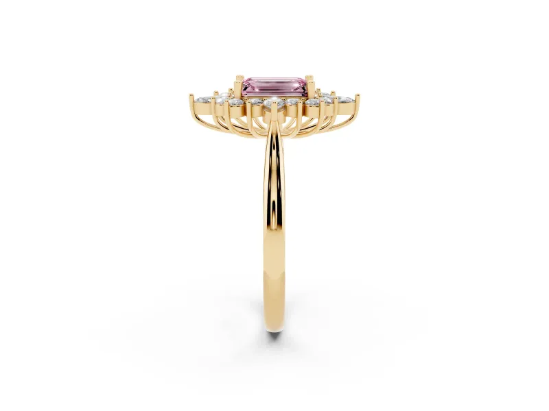Emerald Cut Engagement Ring Setting for a Fancy Pink Lab-Grown Diamond | Yellow Gold - Design NV-24790