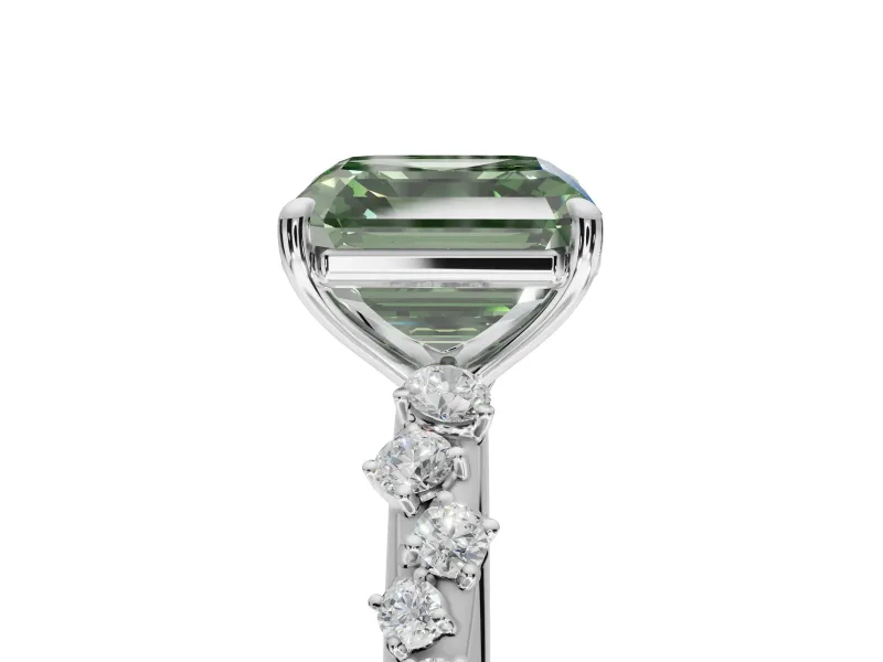 Asscher Cut Graduated Solitaire Engagement Ring Setting for a Fancy Green Lab-Grown Diamond | Sterling Silver
