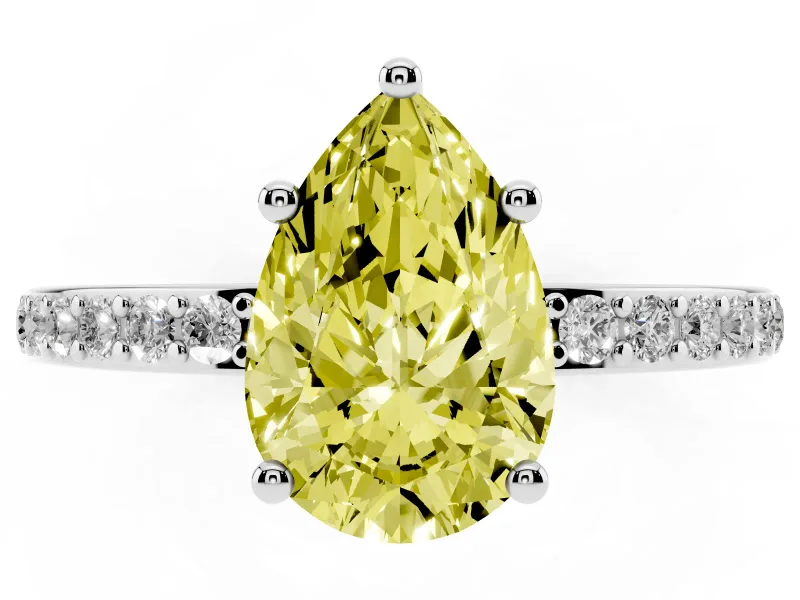 Fancy Yellow Pear Cut Diamond Pavé Band Ring Set in Silver with Prong-Set Center Stone