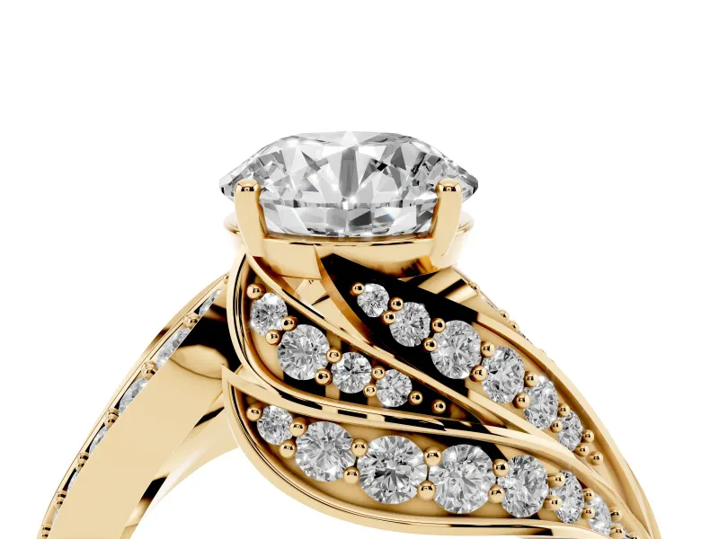 Round Bypass Hidden Halo Engagement Ring Setting | Graduated Pavé | Yellow Gold