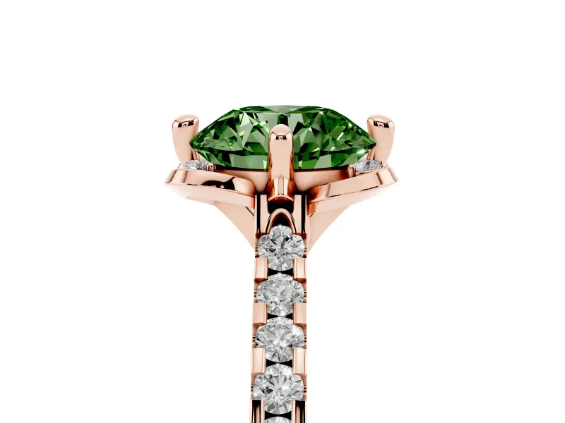 Round Floral Engagement Ring Setting for a Fancy Green Lab-Grown Diamond | Pavé Band | Rose Gold