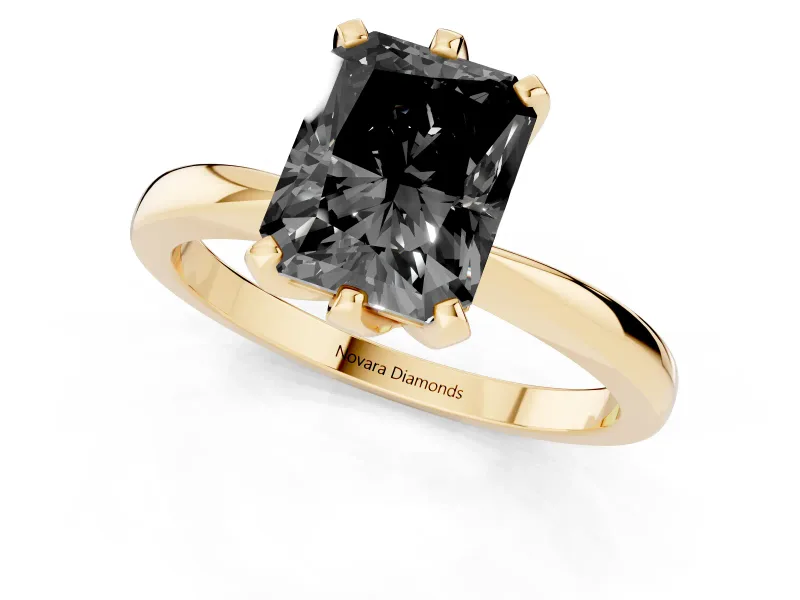 Radiant Cut Tapered Solitaire Engagement Ring Setting for a Black Center | Yellow Gold