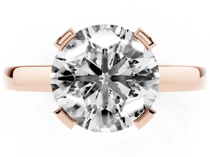 Round Cut Diamond Solitaire Ring Set in Rose gold with Prong Head and Smooth Polished Band