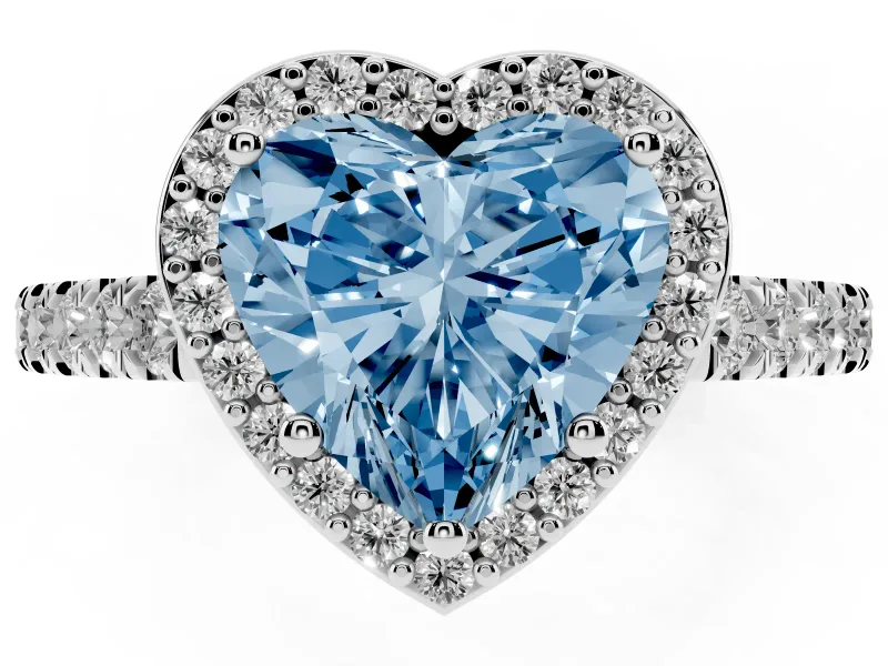 Fancy Blue Heart Cut Diamond Halo Engagement Ring Set in Platinum with Pavé Band and Prong Setting
