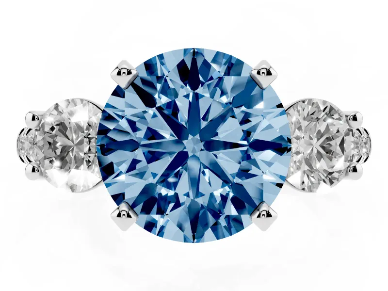 Round Three-Stone Engagement Ring Setting for a Fancy Blue Lab-Grown Diamond | Sterling Silver