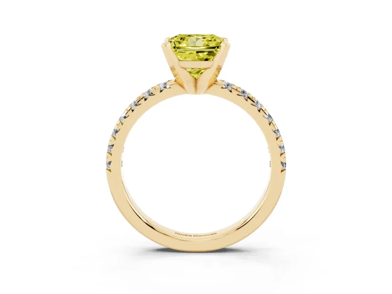 Princess Cut Pavé Engagement Ring Setting for a Fancy Yellow Lab-Grown Diamond | Yellow Gold