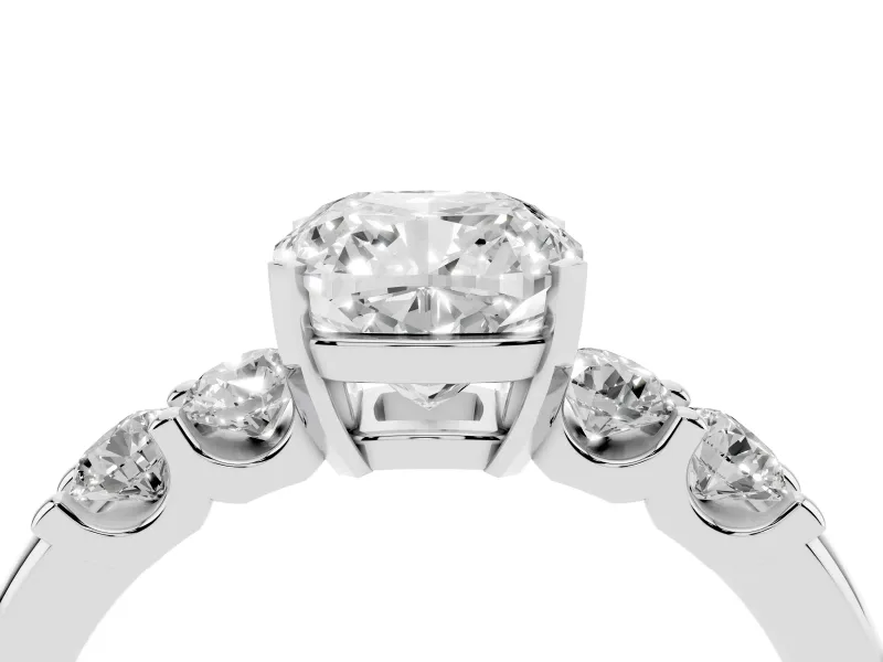 Cushion Cut Five Stone Engagement Ring Setting | Prong-Set Side Stones | Platinum
