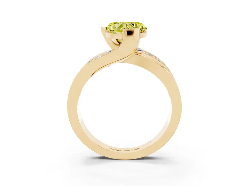 Heart-Shaped Graduated Bypass Engagement Ring Setting for a Fancy Yellow Lab-Grown Diamond | Split Shank | Yellow Gold