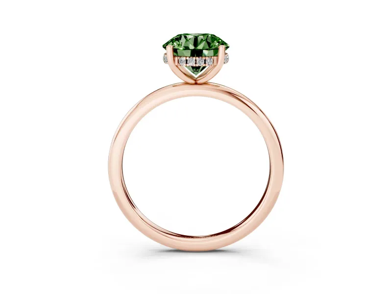 Round Micro-Prong Hidden Halo Engagement Ring Setting for a Fancy Green Lab-Grown Diamond | Plain Band | Rose Gold