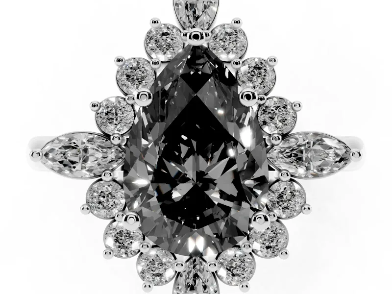 Pear-Shaped Cluster Halo Engagement Ring Setting for a Black Center | Platinum