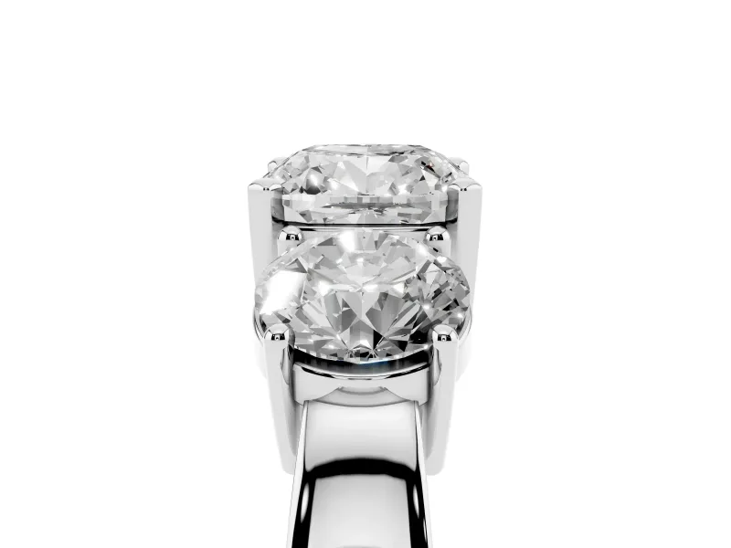 Cushion Cut Three Stone Engagement Ring Setting | Wide Plain Band | Sterling Silver