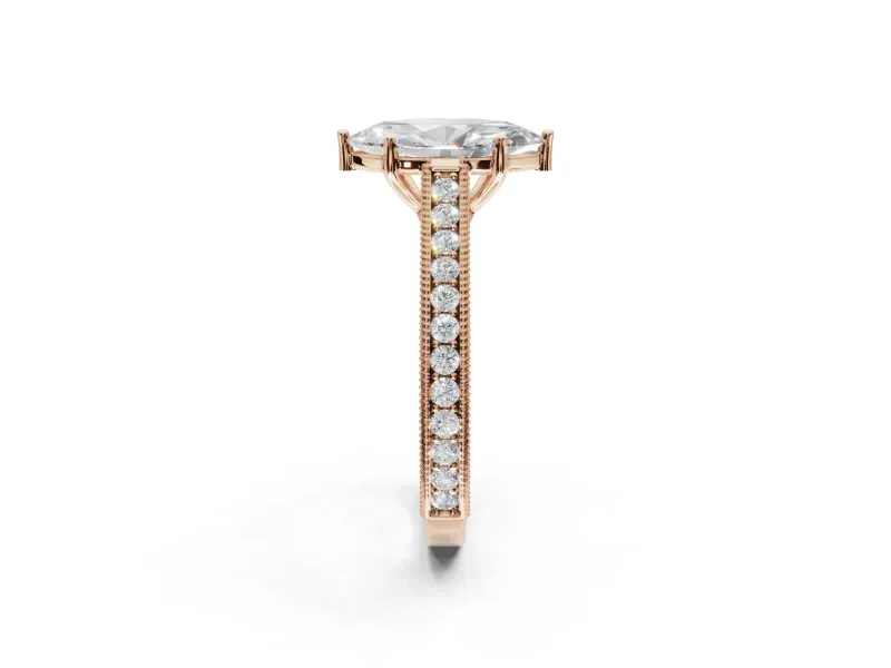 Marquise Vintage Engraved Pavé Engagement Ring Setting | Milgrain Edges | Rose Gold
