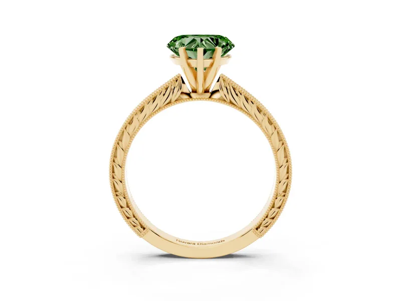 Heart-Shaped Engraved Engagement Ring Setting for a Fancy Green Lab-Grown Diamond | Yellow Gold