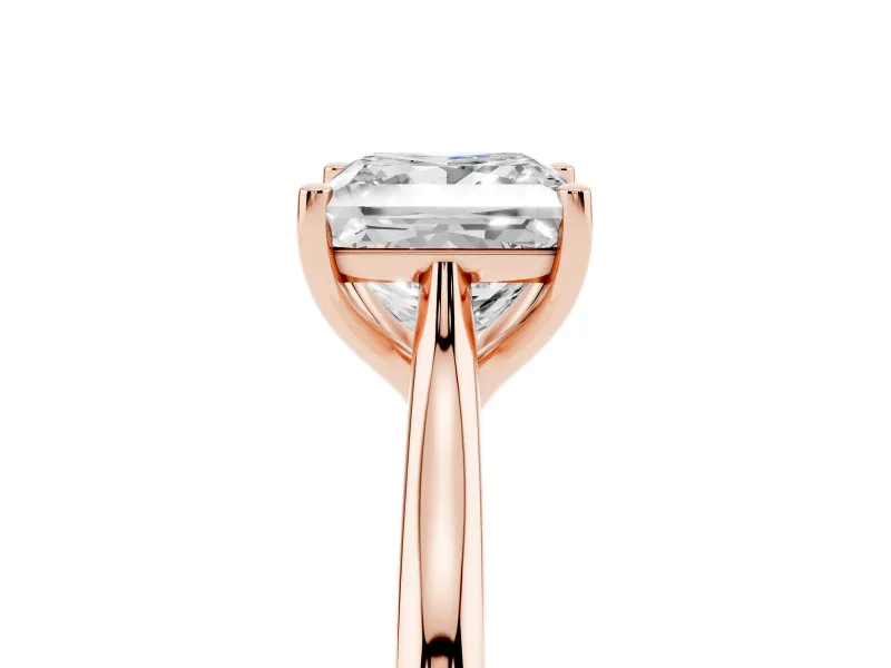 Princess Cut Diamond Solitaire Ring Set in Rose gold with Cathedral Band and Prong Setting