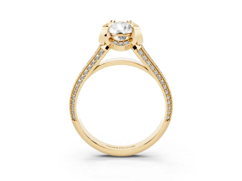 Pear-Shaped Hidden Halo Engagement Ring Setting | Triple Row Pavé Band | Yellow Gold