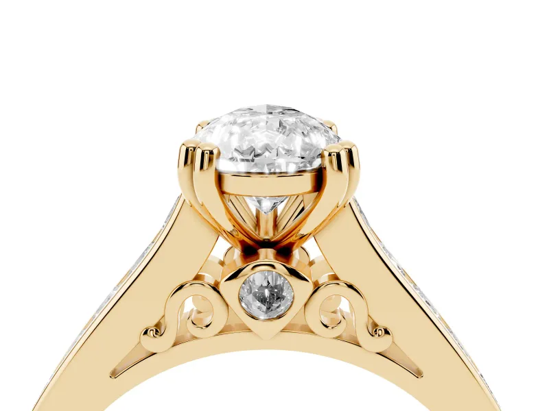 Pear-Shaped Cathedral Channel Set Engagement Ring Setting | Double Claw Prongs | Yellow Gold
