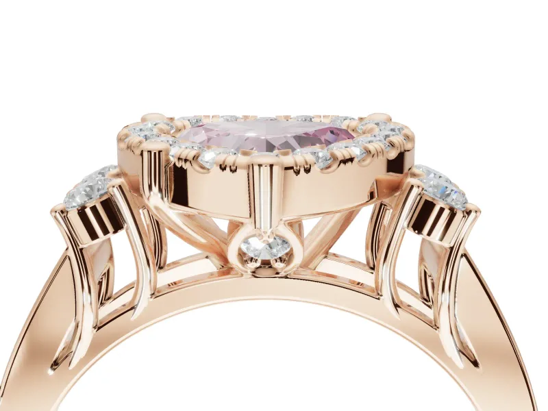 Heart-Shaped Halo Engagement Ring Setting for a Fancy Pink Lab-Grown Diamond | Graduated Channel Band | Rose Gold