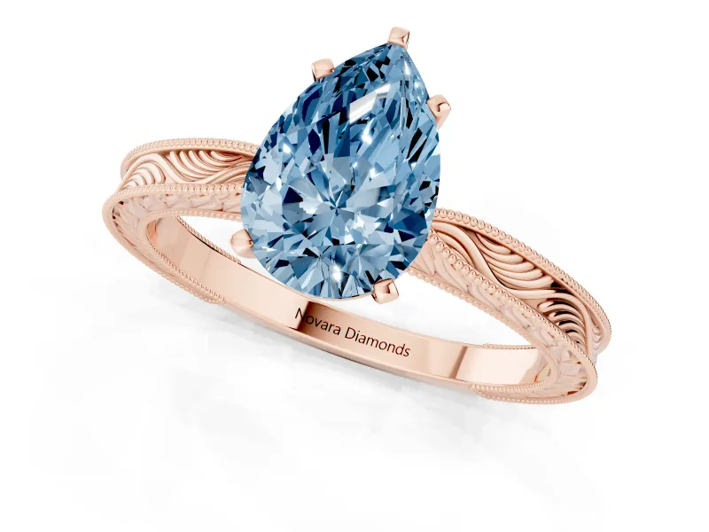 Pear-Shaped Engraved Engagement Ring Setting for a Fancy Blue Lab-Grown Diamond | Rose Gold