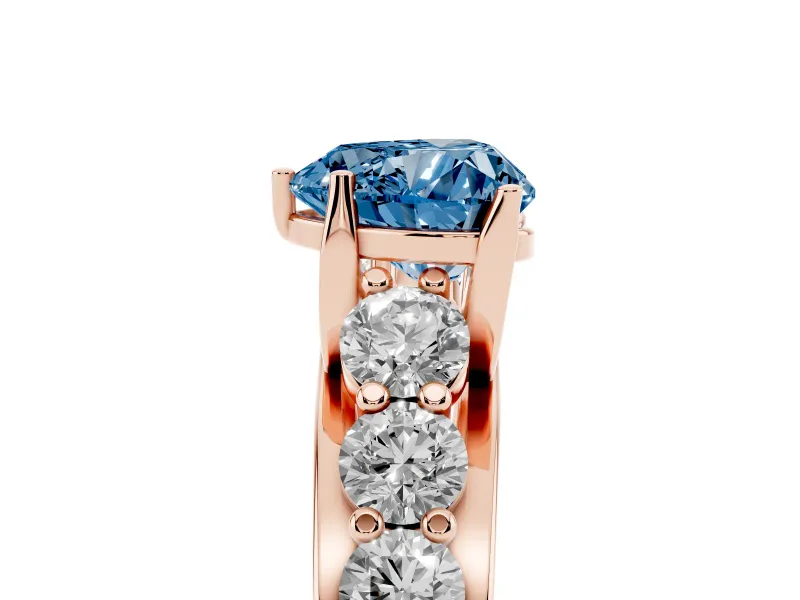 Heart-Shaped Graduated Engagement Ring Setting for a Fancy Blue Lab-Grown Diamond | Rose Gold
