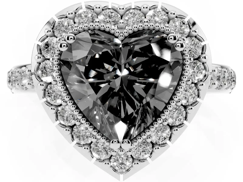 Heart-Shaped Halo Engagement Ring Setting for a Black Center | Sterling Silver