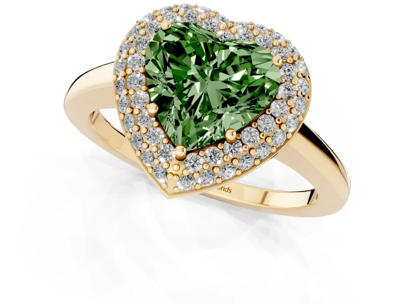 Heart-Shaped Pave Halo Engagement Ring Setting for a Fancy Green Lab-Grown Diamond | Slim Plain Band | Yellow Gold