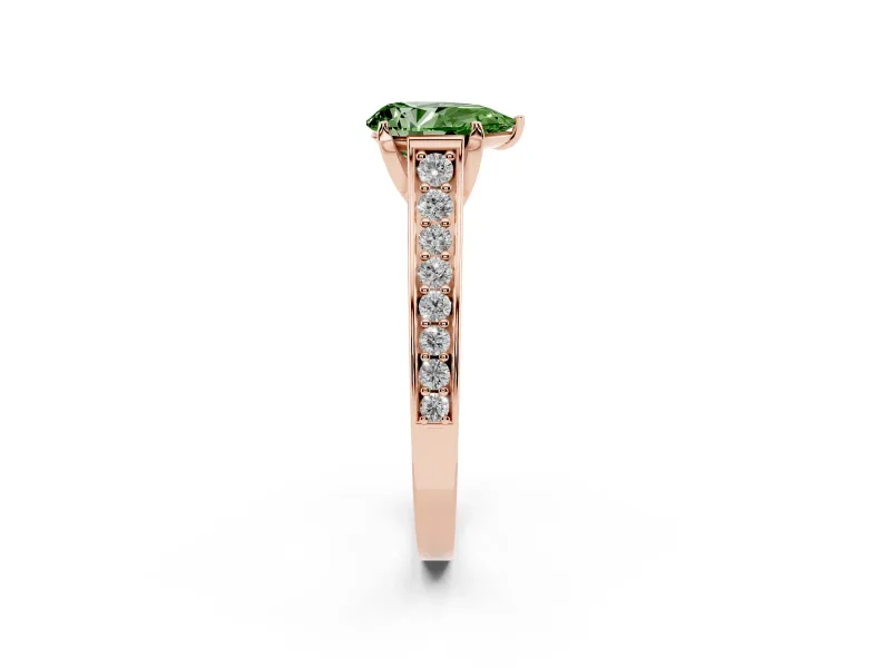 Pear-Shaped Graduated Pavé Engagement Ring Setting for a Fancy Green Lab-Grown Diamond | Rose Gold