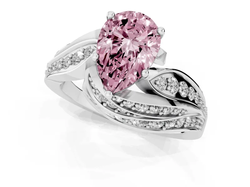 Pear-Shaped Bypass Hidden Halo Engagement Ring Setting for a Fancy Pink Lab-Grown Diamond | Graduated Pavé | White Gold