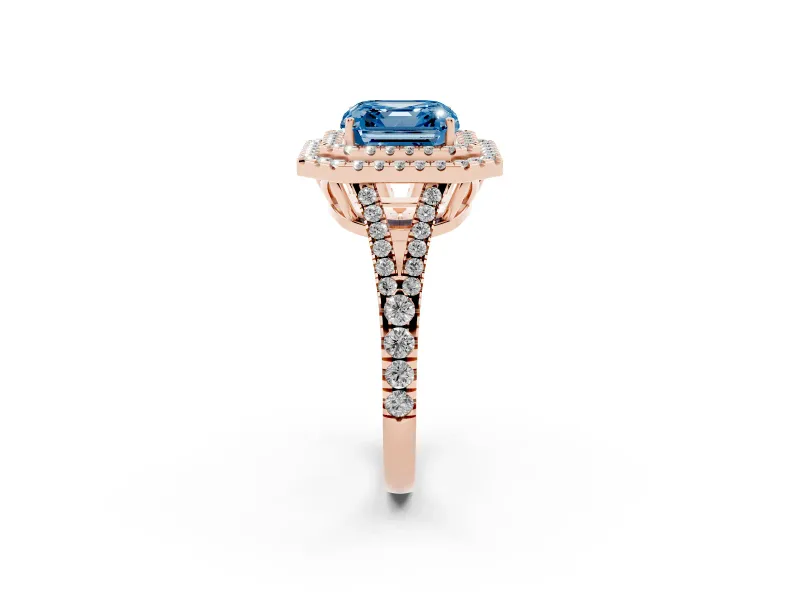 Asscher Cut Halo Engagement Ring Setting for a Fancy Blue Lab-Grown Diamond | Rose Gold - Design NV-24799