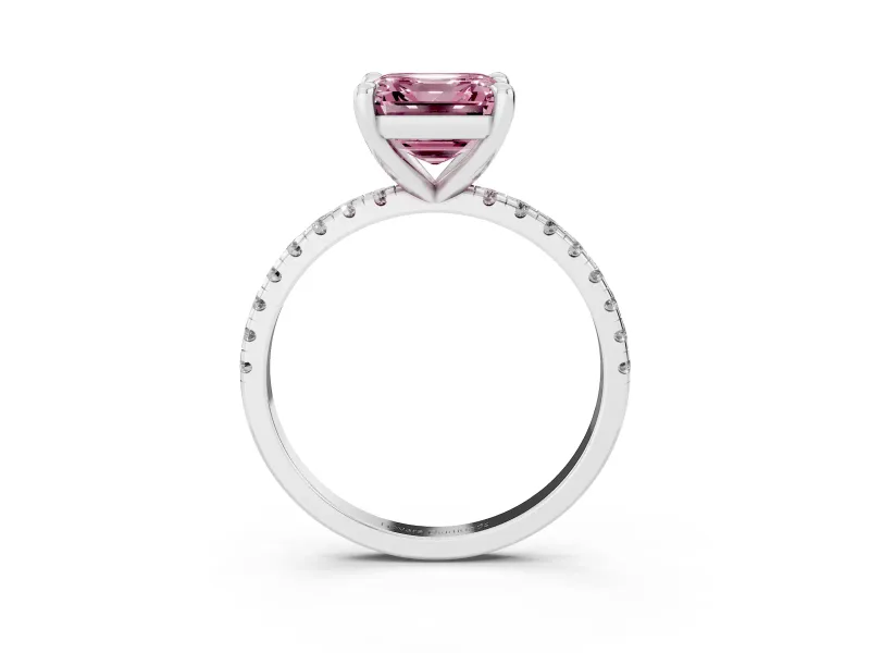 Asscher Cut Petite Pavé Solitaire Engagement Ring Setting for a Fancy Pink Lab-Grown Diamond | Slim Band | White Gold