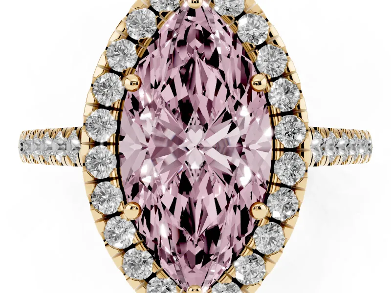Marquise Raised Halo Engagement Ring Setting for a Fancy Pink Lab-Grown Diamond | Yellow Gold