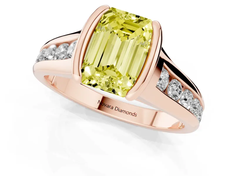 Emerald Cut Half Bezel Engagement Ring Setting for a Fancy Yellow Lab-Grown Diamond | Rose Gold