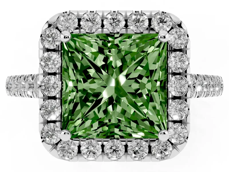 Princess Cut Raised Halo Engagement Ring Setting for a Fancy Green Lab-Grown Diamond | White Gold