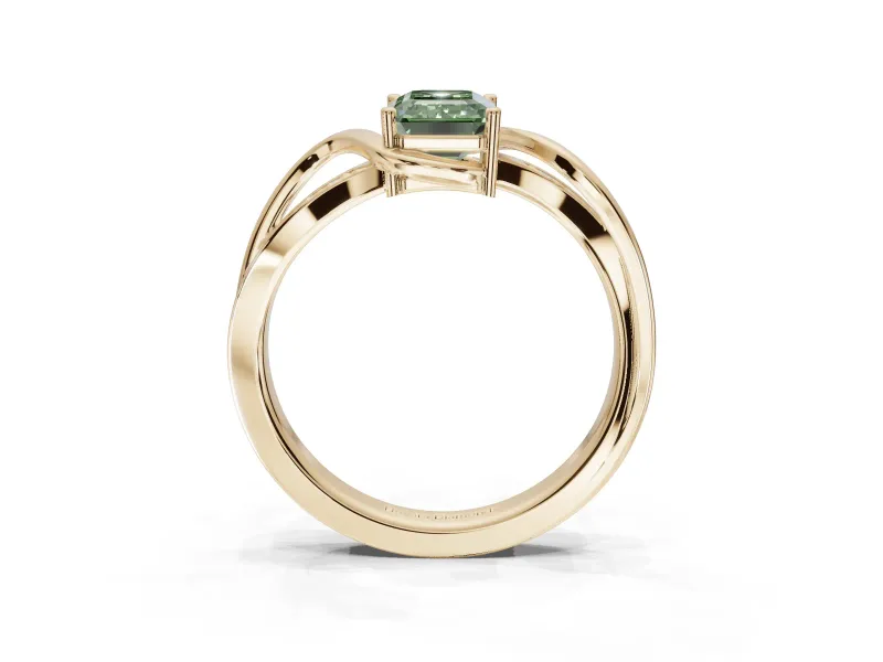 Emerald Cut Bypass Solitaire Engagement Ring Setting for a Fancy Green Lab-Grown Diamond | Pavé Strands | Yellow Gold