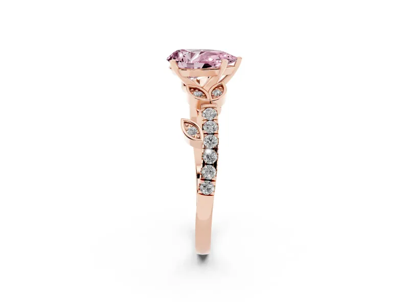 Pear-Shaped Leaf Pavé Engagement Ring Setting for a Fancy Pink Lab-Grown Diamond | Rose Gold