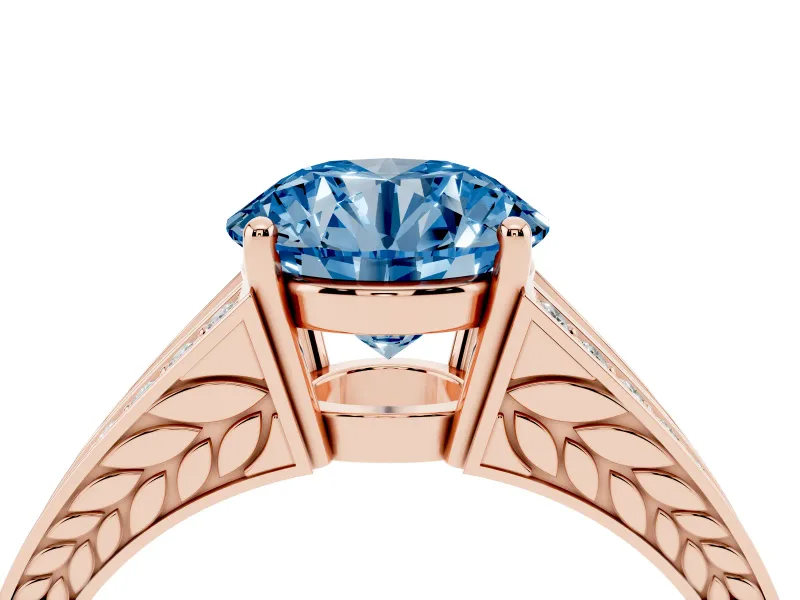Round Split Shank Pavé Engagement Ring Setting for a Fancy Blue Lab-Grown Diamond | Rose Gold