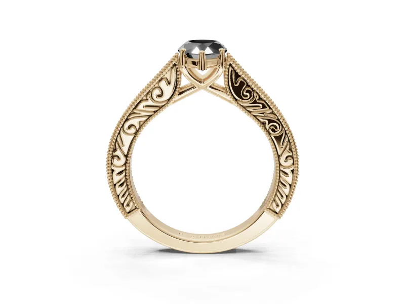 Pear-Shaped Vintage Pavé Engagement Ring Setting for a Black Center | Yellow Gold