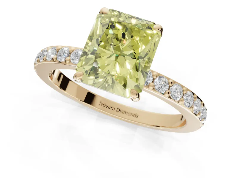 Radiant Cut Pavé Engagement Ring Setting for a Fancy Yellow Lab-Grown Diamond | Yellow Gold - Design NV-24928