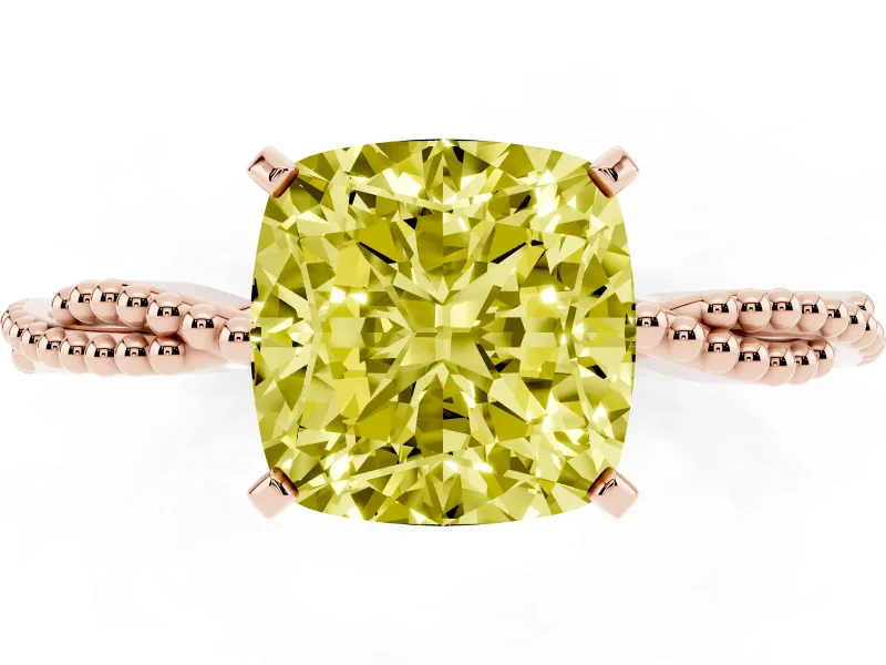 Cushion Cut Twisted Engagement Ring Setting for a Fancy Yellow Lab-Grown Diamond | Beaded Twist | Rose Gold
