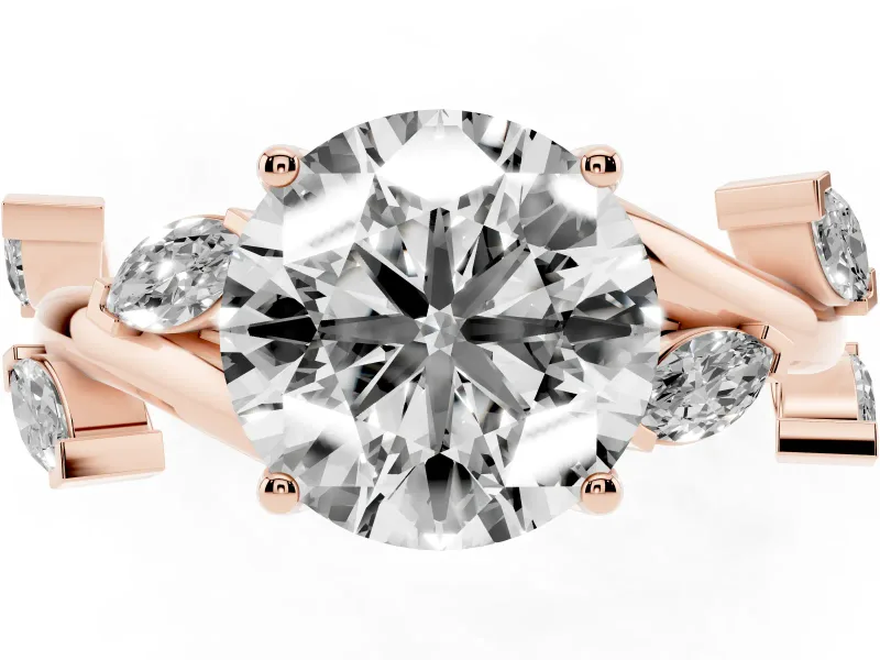 Round Twisted Vine Engagement Ring Setting | Marquise Side Stones | Rose Gold