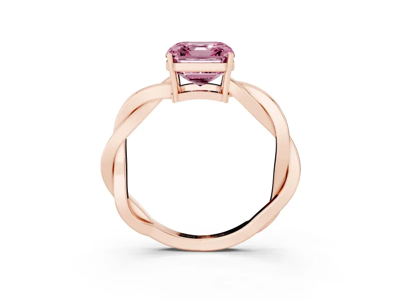 Asscher Cut Twisted Pavé Solitaire Engagement Ring Setting for a Fancy Pink Lab-Grown Diamond | Open Basket | Rose Gold