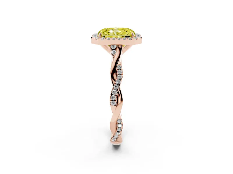 Radiant Cut Twist Halo Engagement Ring Setting for a Fancy Yellow Lab-Grown Diamond | Rose Gold