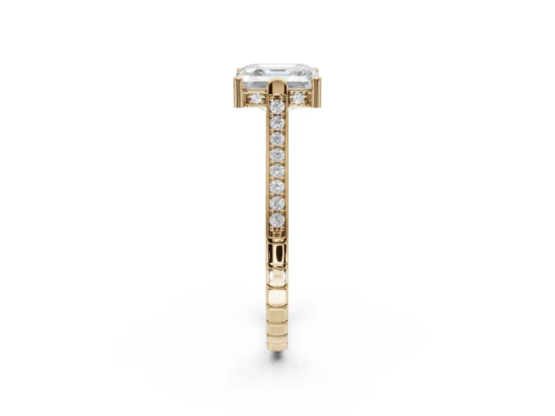 Asscher Cut Vintage Cathedral Engagement Ring Setting | Carved Band | Yellow Gold