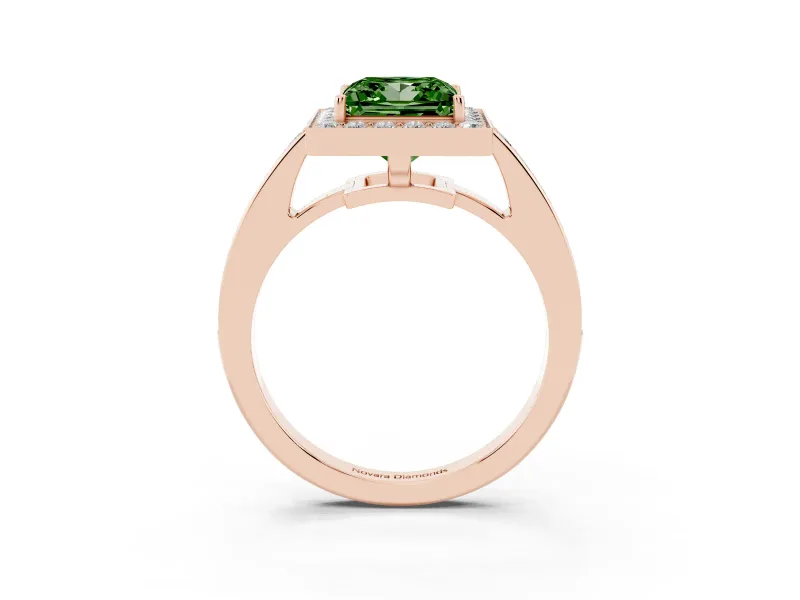 Princess Cut Framed Halo Engagement Ring Setting for a Fancy Green Lab-Grown Diamond | Rose Gold