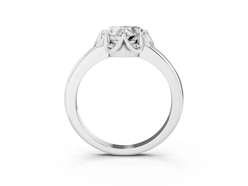 Heart-Shaped Scalloped Petal Halo Engagement Ring Setting | Plain Band | White Gold
