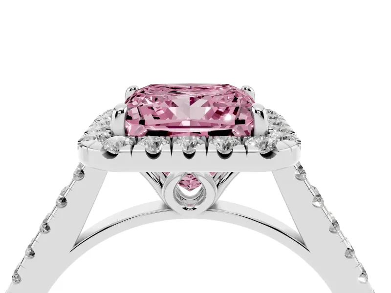 Princess Cut Raised Halo Engagement Ring Setting for a Fancy Pink Lab-Grown Diamond | White Gold