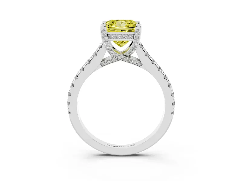 Princess Cut Hidden Halo Engagement Ring Setting for a Fancy Yellow Lab-Grown Diamond | Claw Prongs | Sterling Silver